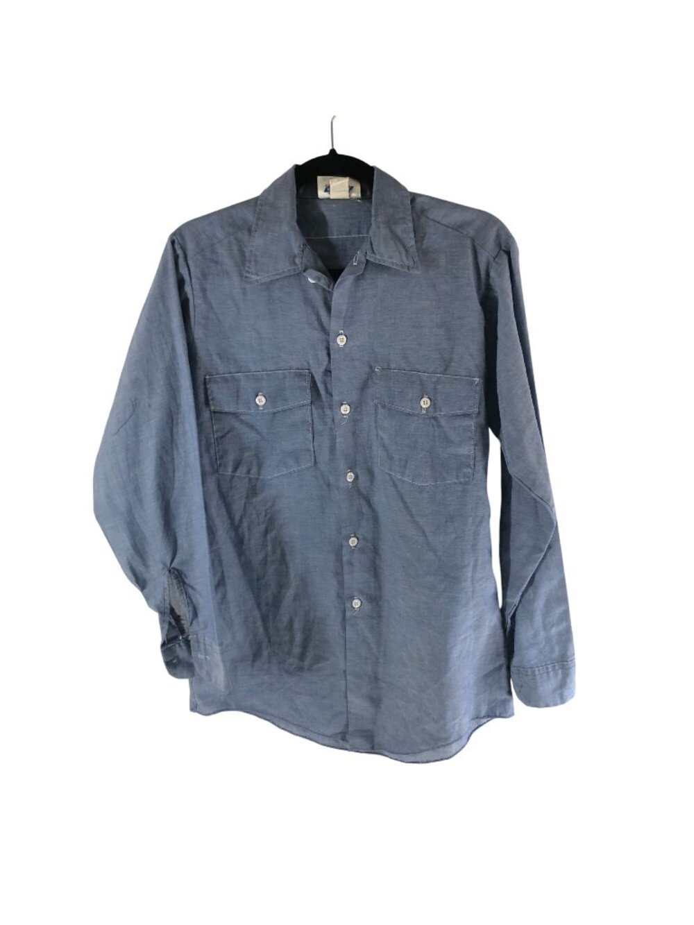 Dickies Mens Button-Down Work Shirt 14-14.5 X 32 Long Sleeve Blue Made In USA